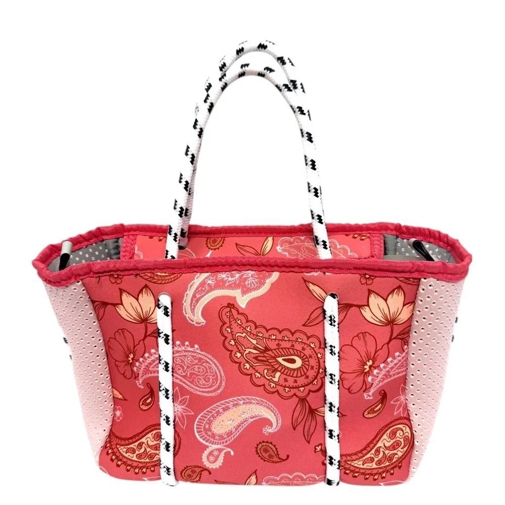 Jen & Co Neoprene Tote Coral Elegant Paisley Tote Bag EUC